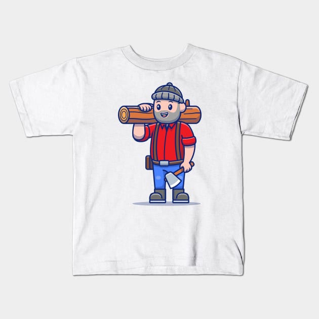 Cute Carpenter Holding Ax And Wood Kids T-Shirt by Catalyst Labs